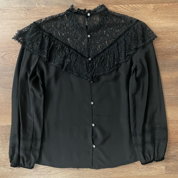 Rebecca Taylor Black Silk & Lace Top With Velvet Trim Size 2 - Picture 12 of 15